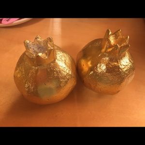 Anthropologie gold pomegranate salt and pepper shakers